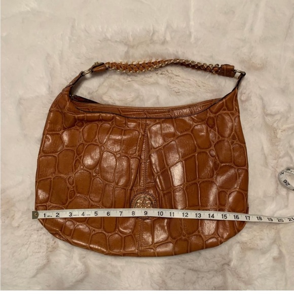 Antonio Melani Embossed Brown Leather Shoulder Bag - Picture 2 of 5